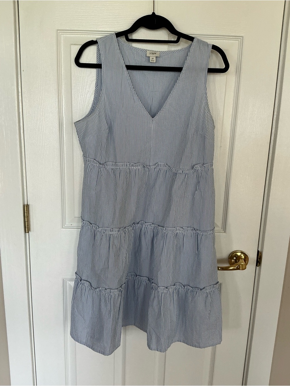 J. Crew Blue and White Striped Tiered Mini Dress